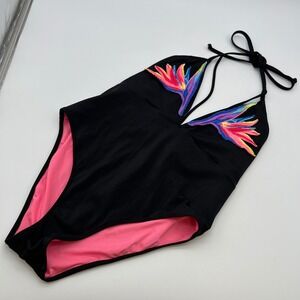 PINK Victoria's Secret One Piece Swimsuit Women Medium Black Bird of Paradise